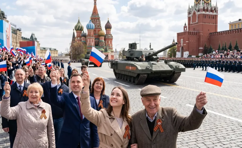 Торжественный Парад Победы 9 Мая в Москве, завершающий главные праздники в России.